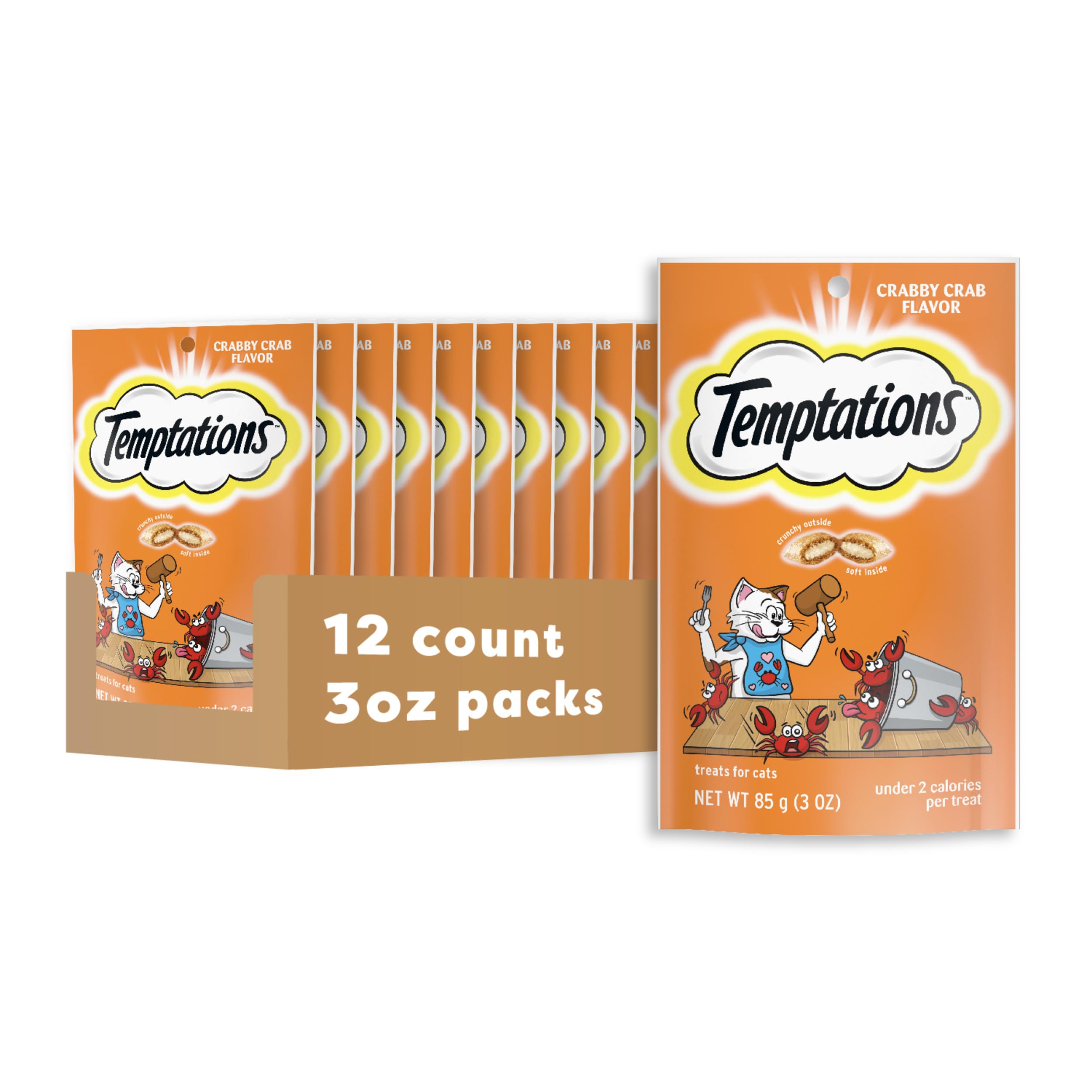 Temptations gato, snack crujiente y suave Crabby Crab en bolsa 3oz para frescura