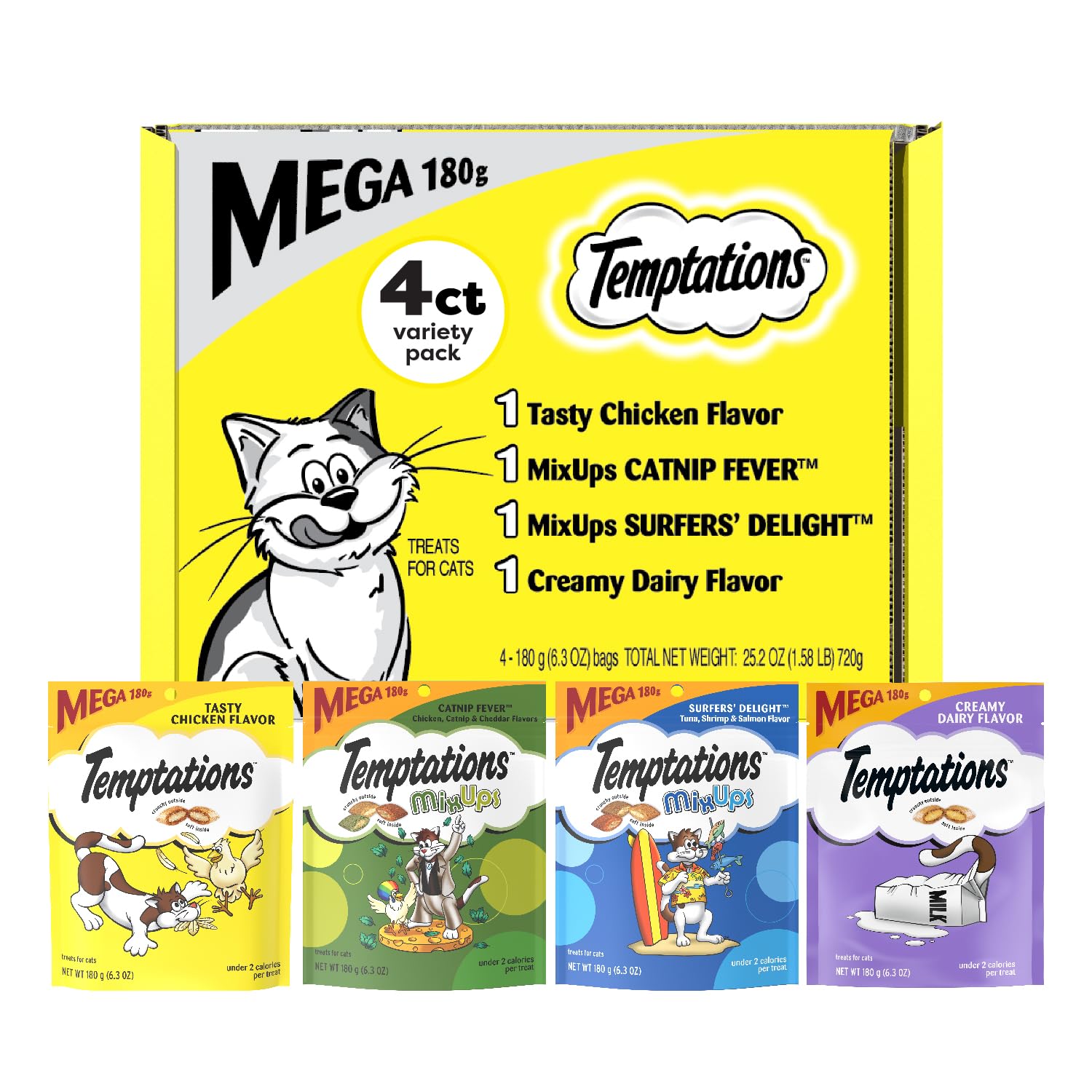 Temptations para gatos: textura crujiente y suave en cada bocado, recompensa diaria atractiva
