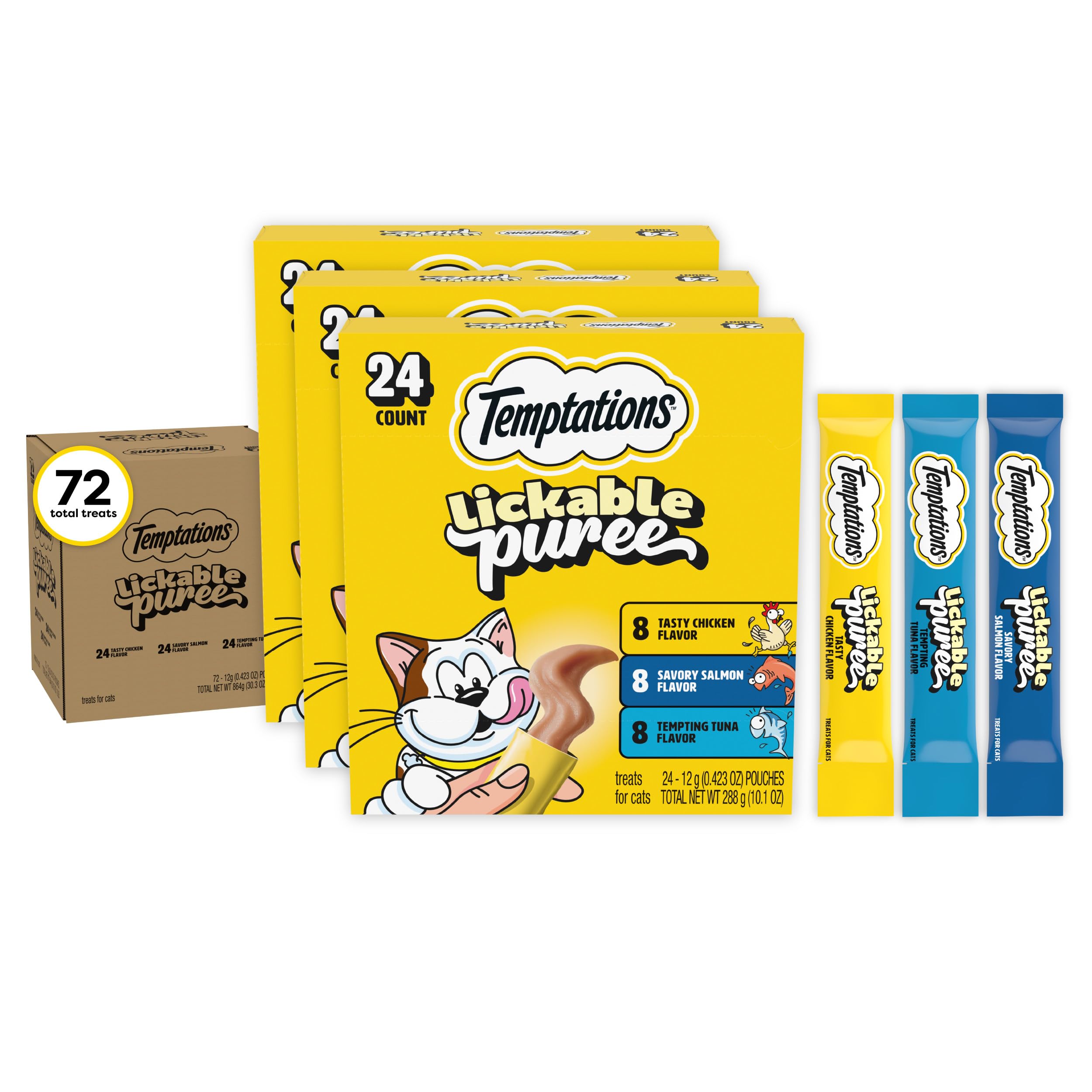 Temptations Puré Cremoso para Gatos, tubo frente, premio irresistible y práctico para entrenar