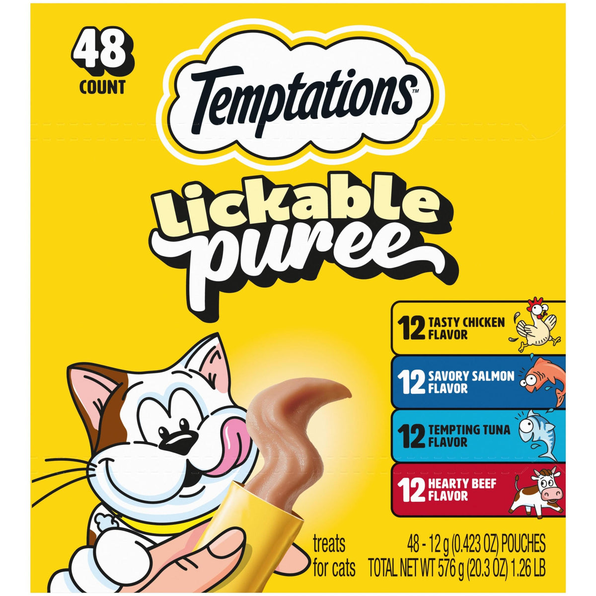 Temptations puré cremoso en tubo para gatos, premio suave y sabroso