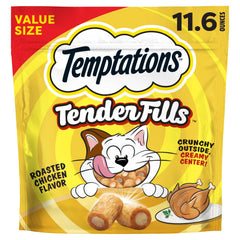 Temptations Tender Fills: centro cremoso visible y exterior crujiente, ideal como premio diario para gato.