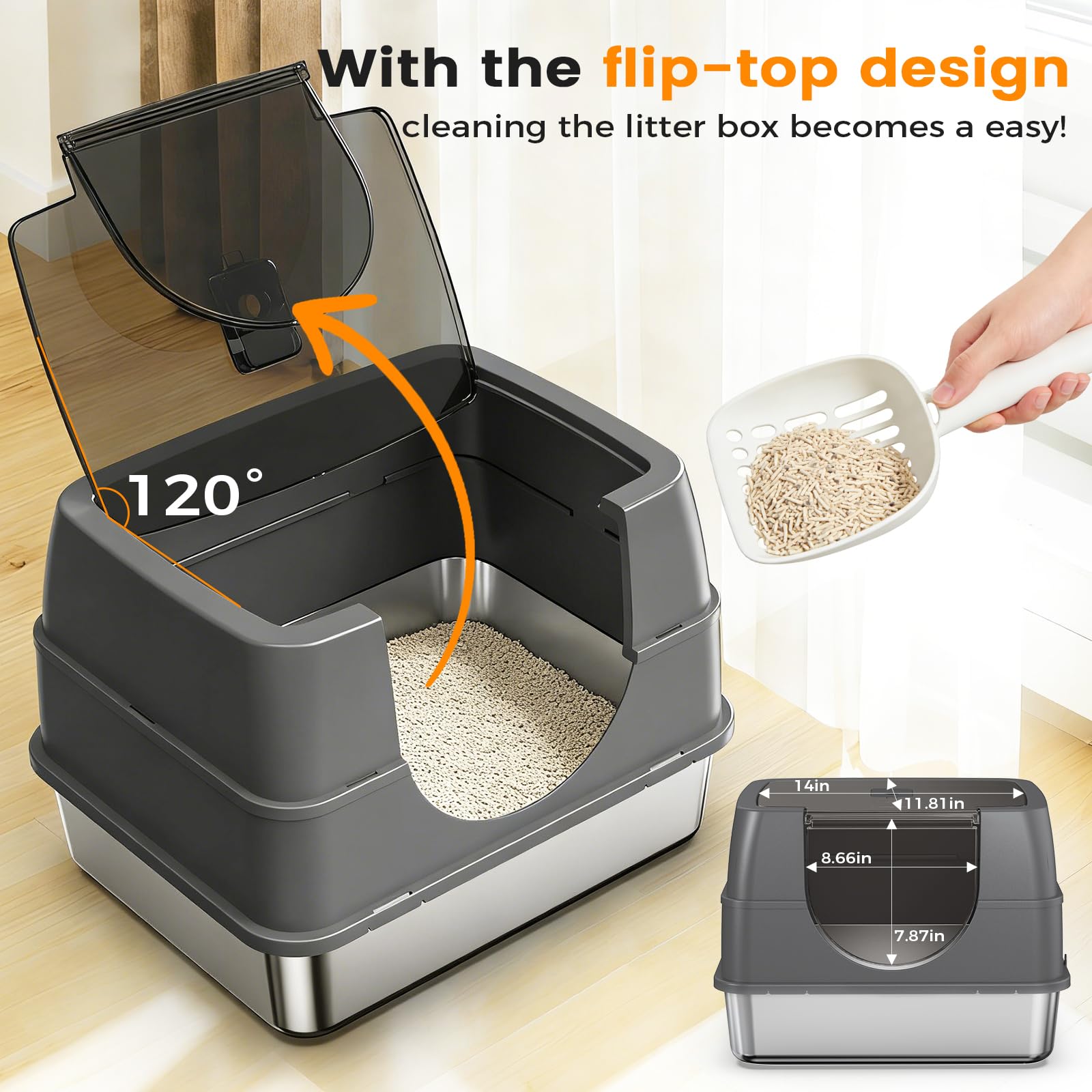 tenizo tapa-flip caja-arena: limpieza rápida y sin complicaciones