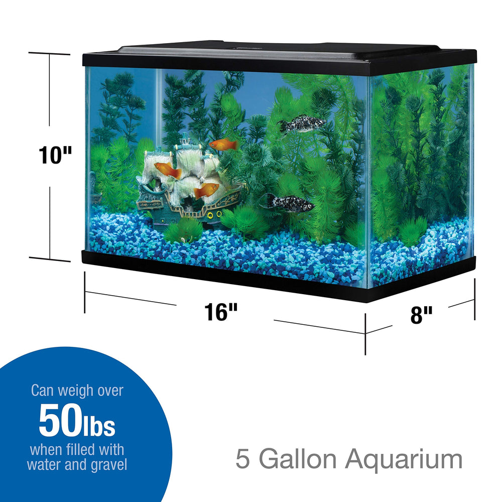 Dimensiones del acuario Tetra 16x8x10 pulgadas para espacios pequeños y optimizar visual.