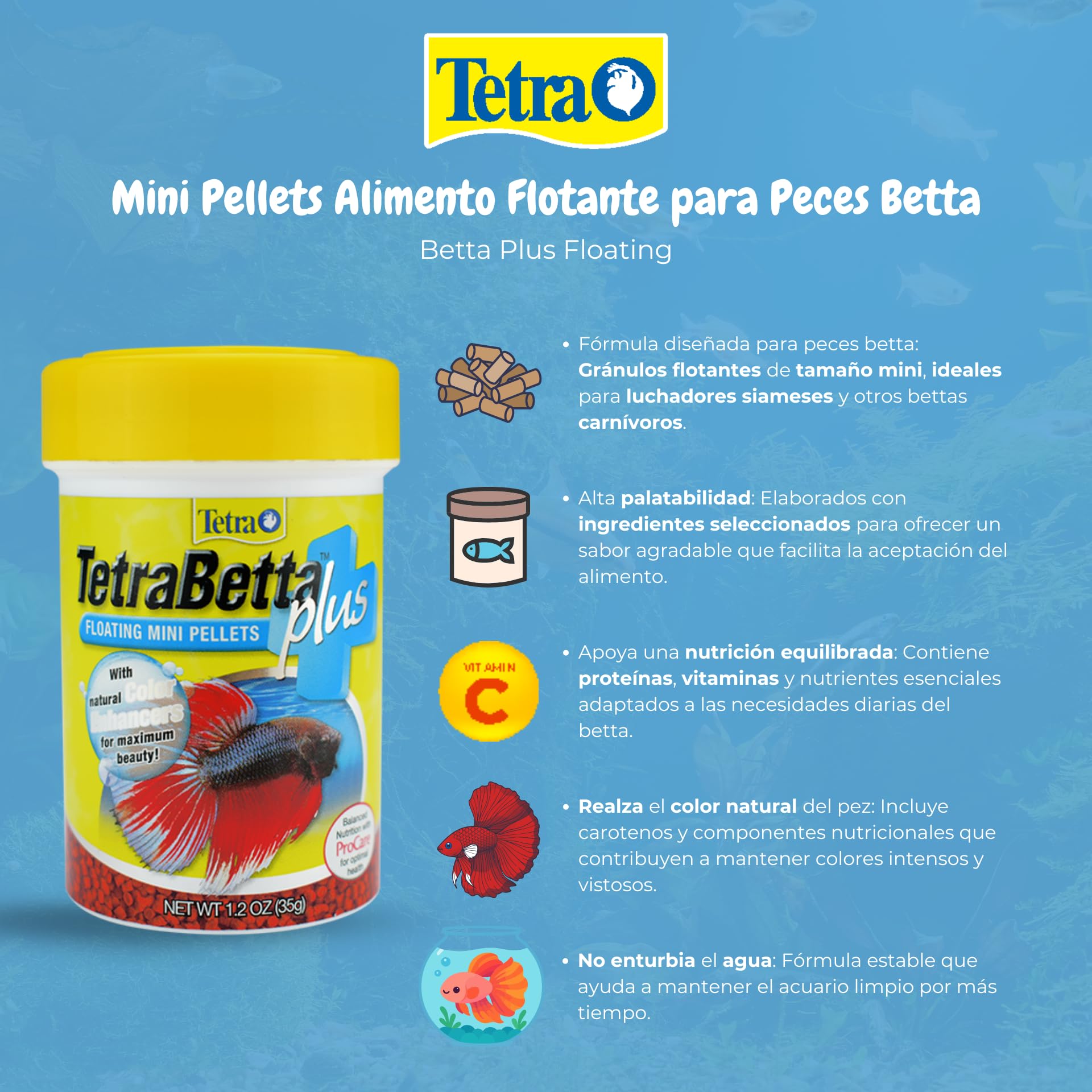 TetraBetta Plus, crujientes flotantes para alimentación en la superficie.