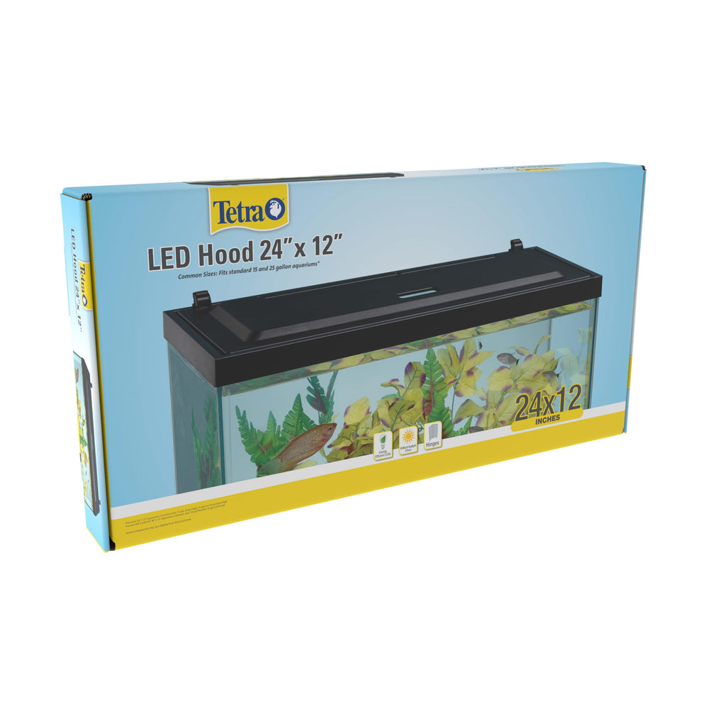 Tetra Hood 24x12 acabado negro, diseño elegante para acuarios modernos.