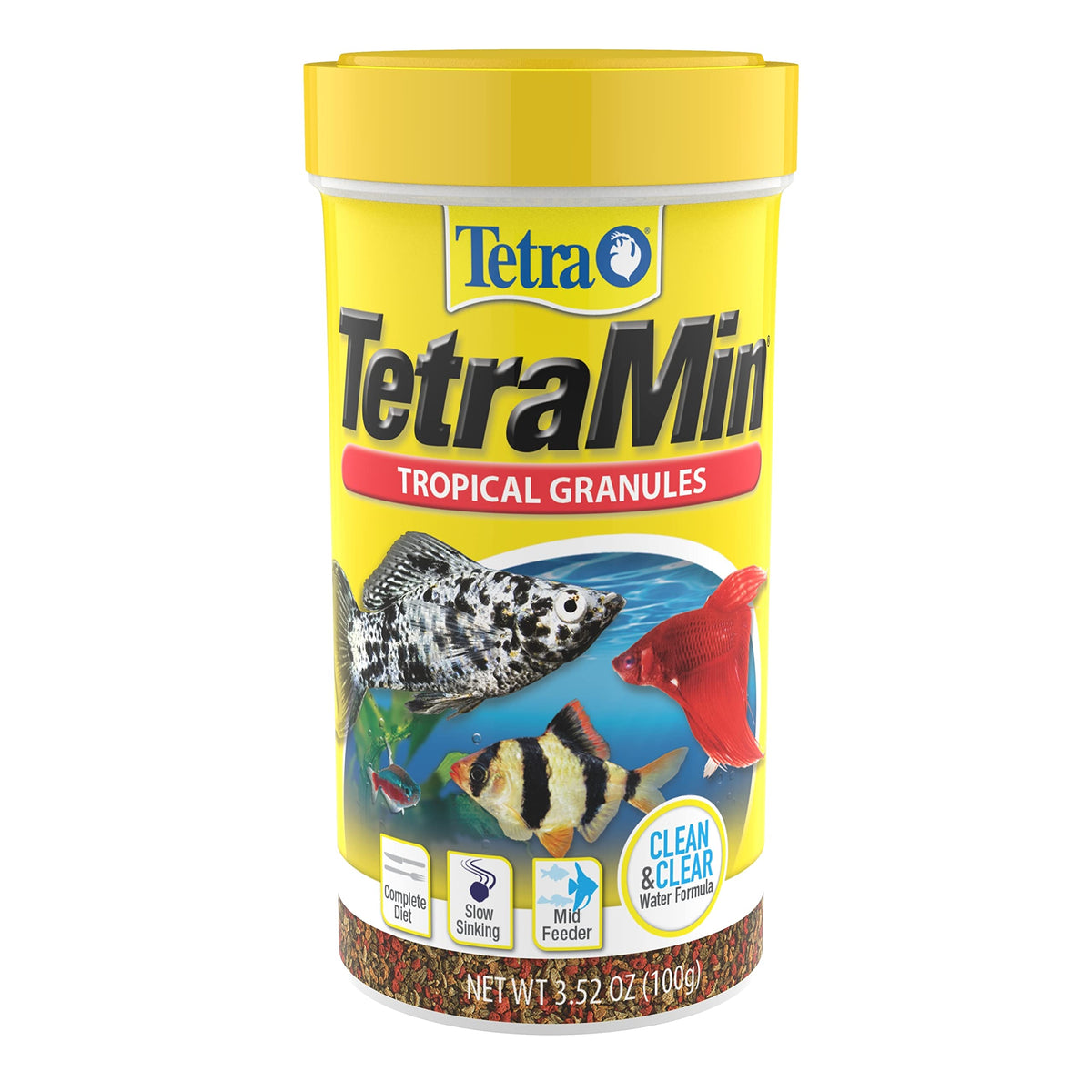 Tetra TetraMin Tropical Granules, textura delicada, facilita la ingesta suave de peces pequeños.