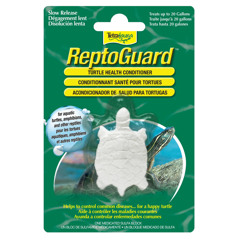 TetraFauna ReptoGuard con bloque tortuga, acondiciona el agua para tortugas.