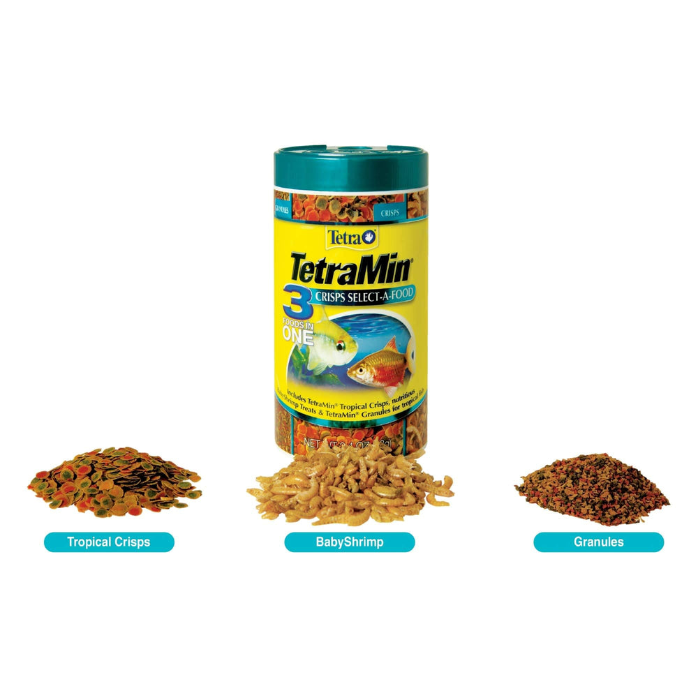 Camarones bebé secos de TetraMin para añadir textura y sabor a la dieta.
