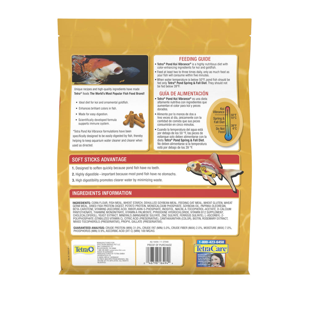 TetraPond Koi Vibrance: palitos flotantes para alimentación diaria de koi.