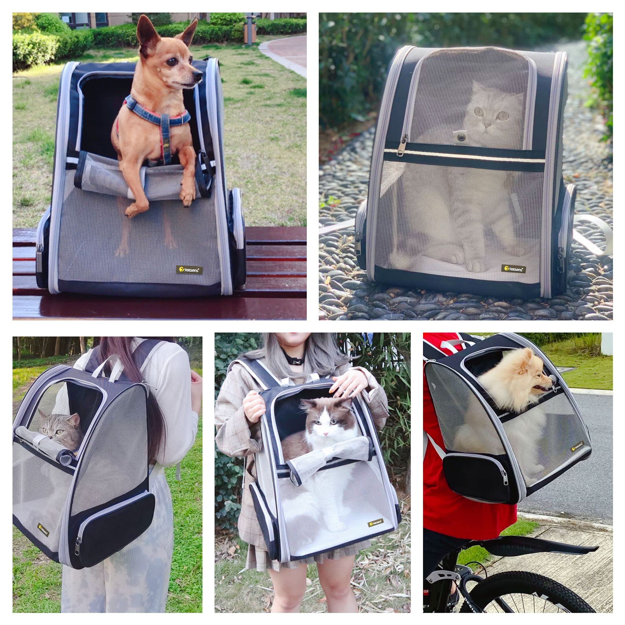 Texsens Mochila Burbuja para Mascotas con colchoneta removible para limpieza.