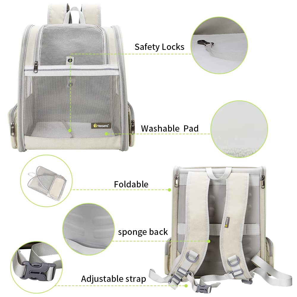 Texsens Mochila Portamascotas colchón removible para descanso cómodo.