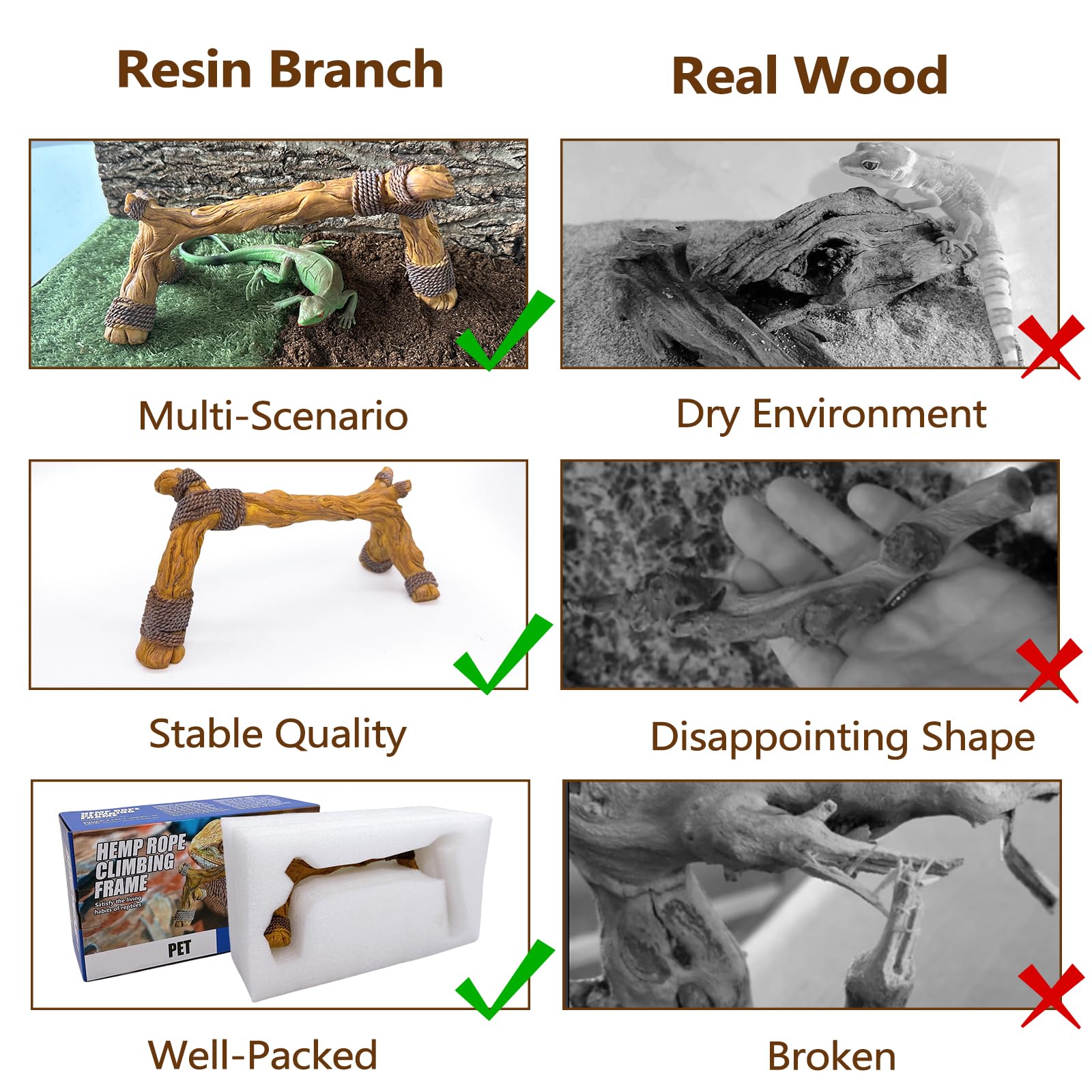 Rama resin para terrarios, aspecto natural para desierto o selva