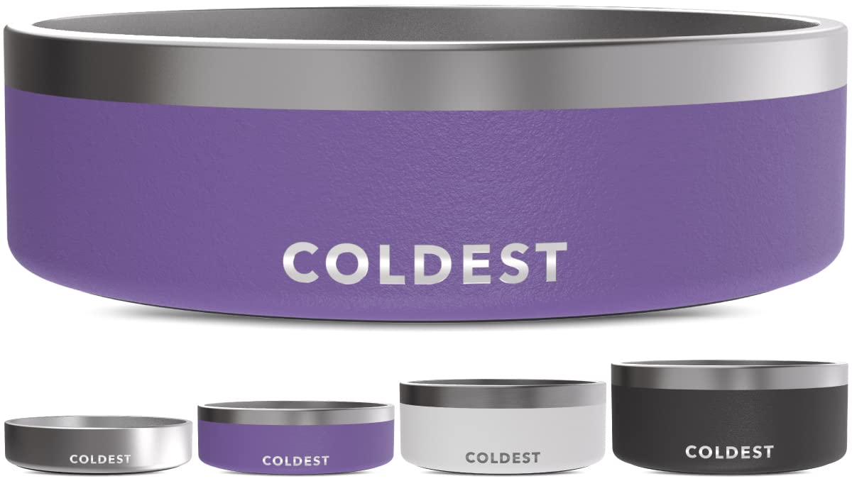 The Coldest Water cuenco antiróstico para perros, con acabado metalico duradero.
