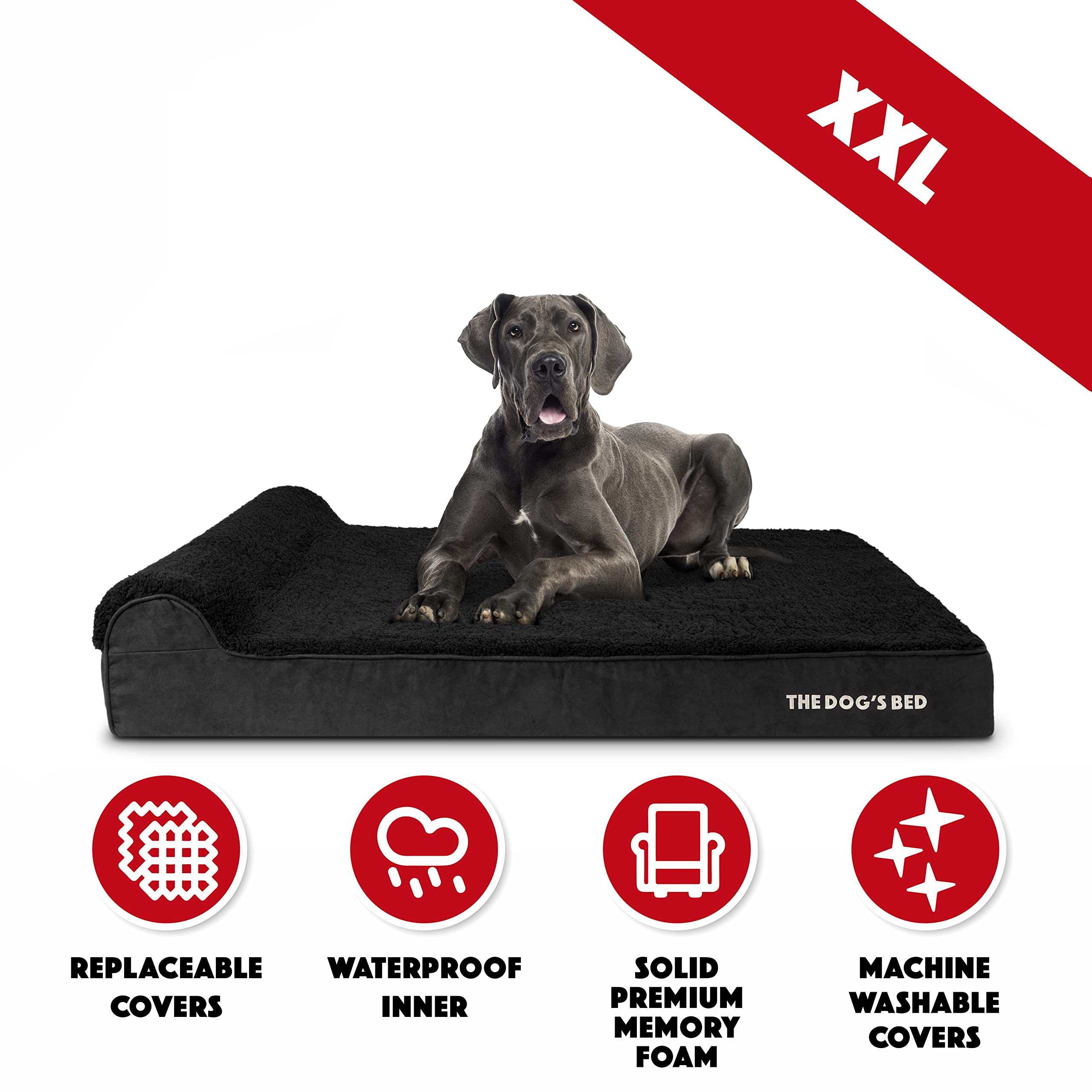 The Dog's Balls Bed tejido exterior resistente soporta uso diario y mordisqueos.