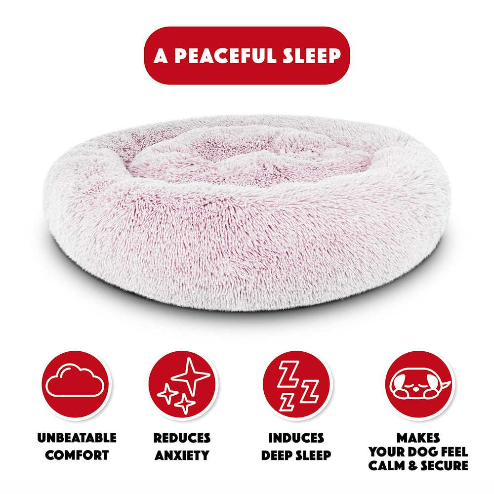 The Dog's Balls Cama Donut superficie de pelo sintético suave para calor reconfortante.