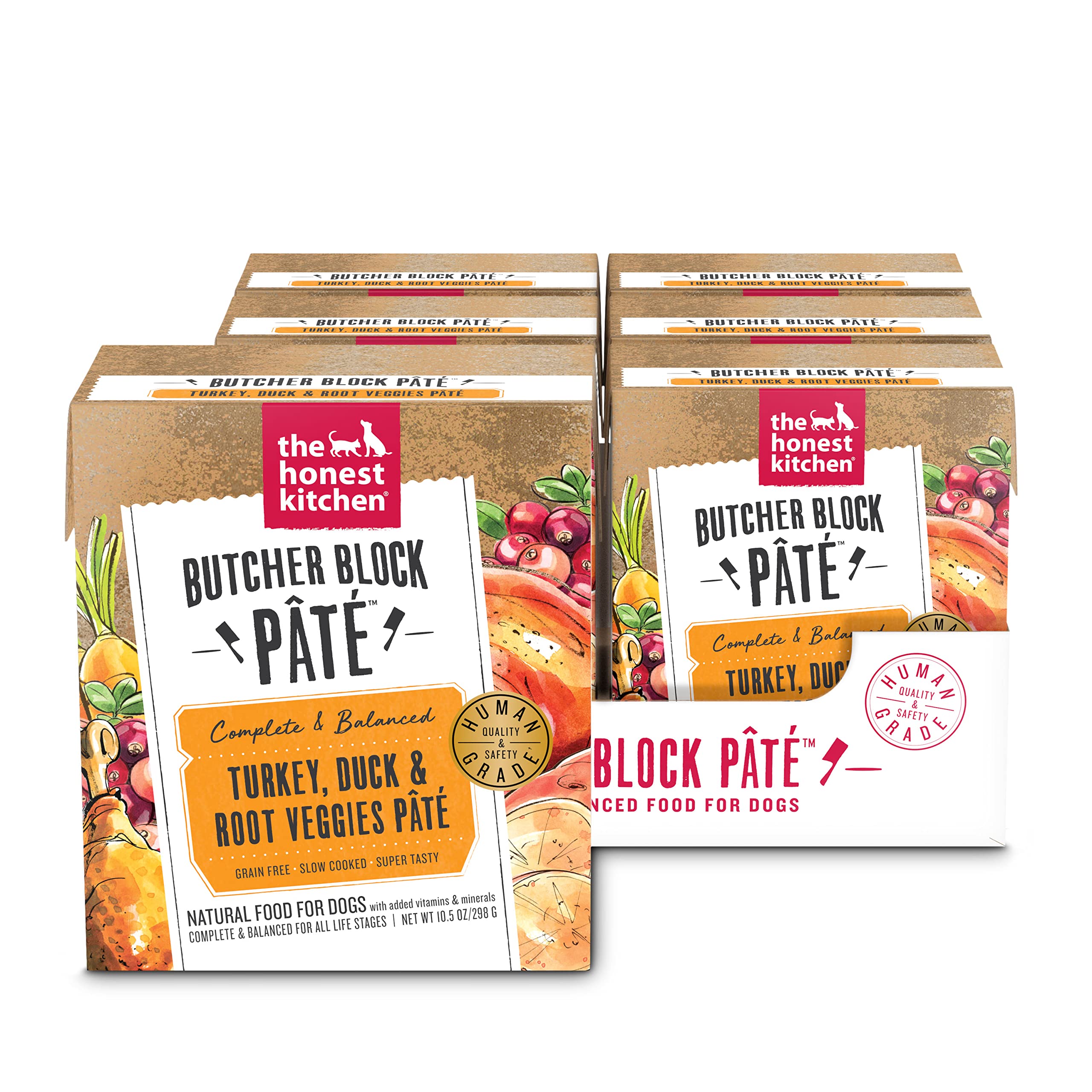 La Honest Kitchen Butcher Block Pâté con pavo y pato, ideal como comida diaria.
