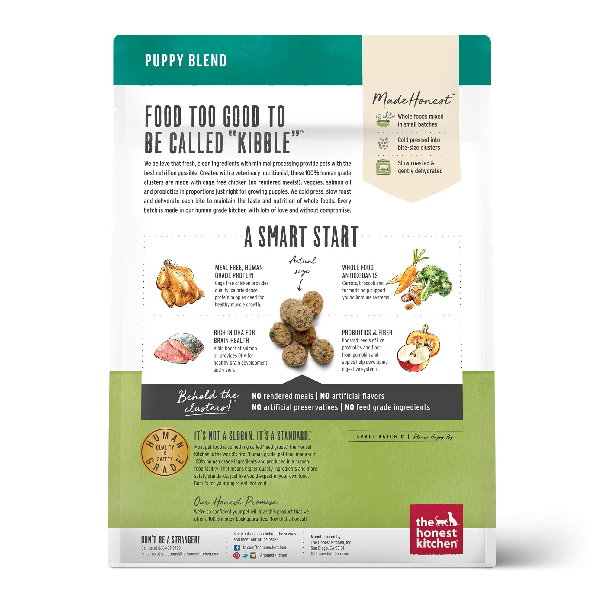 Envase de una libra de The Honest Kitchen Clusters listo para usar.