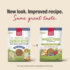 The Honest Kitchen Clusters grado humano con pollo, ingredientes seguros para perros exigentes.