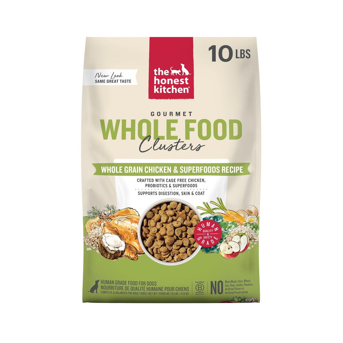 The Honest Kitchen Clusters grano entero con pollo y avena, empaquetado para 10 libras