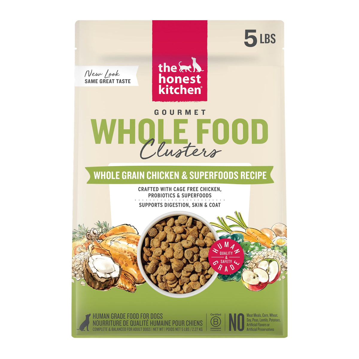 The Honest Kitchen clústeres granos entero pollo avena, sabor natural para perros