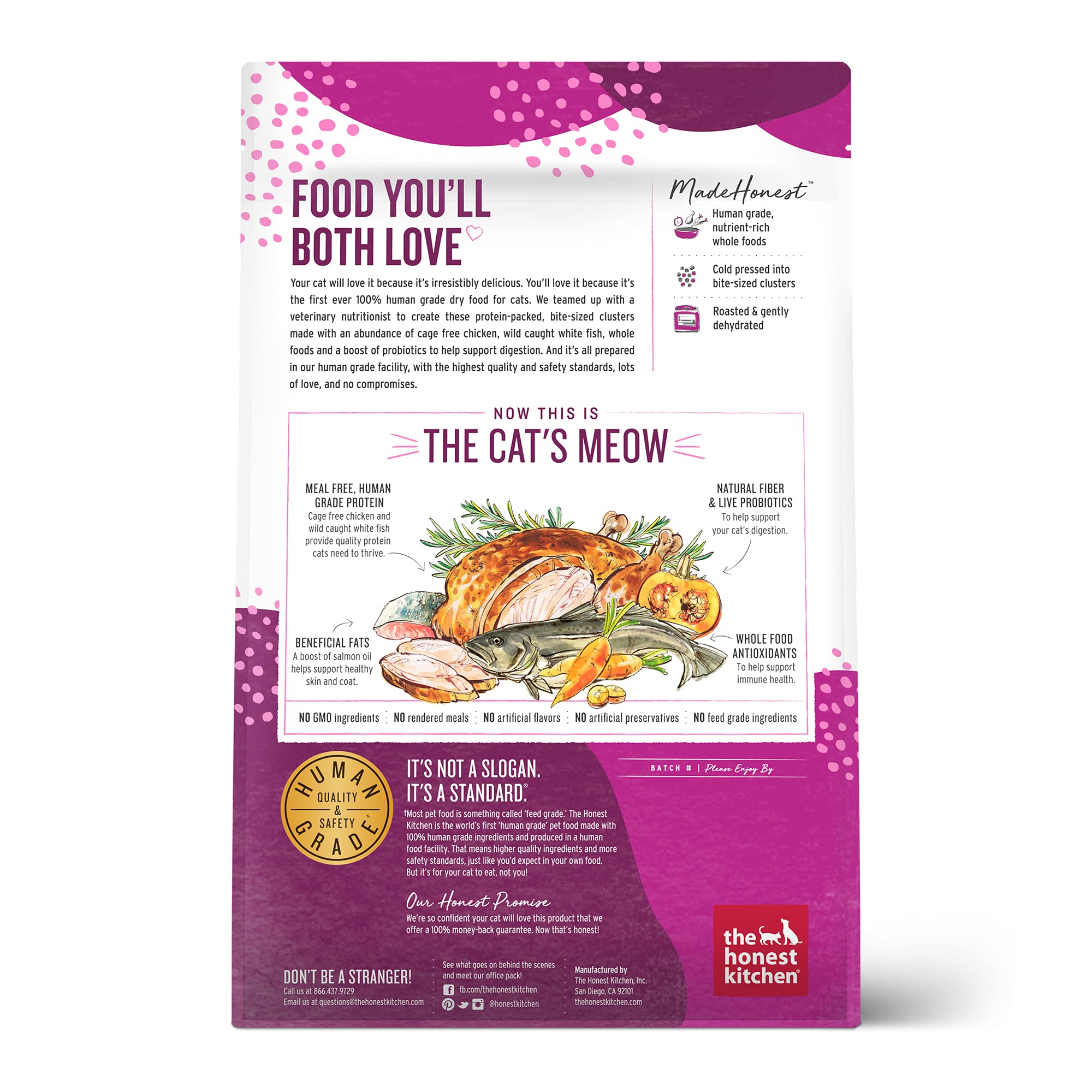 The Honest Kitchen clústeres sin granos, fácil de digerir para gatos adultos