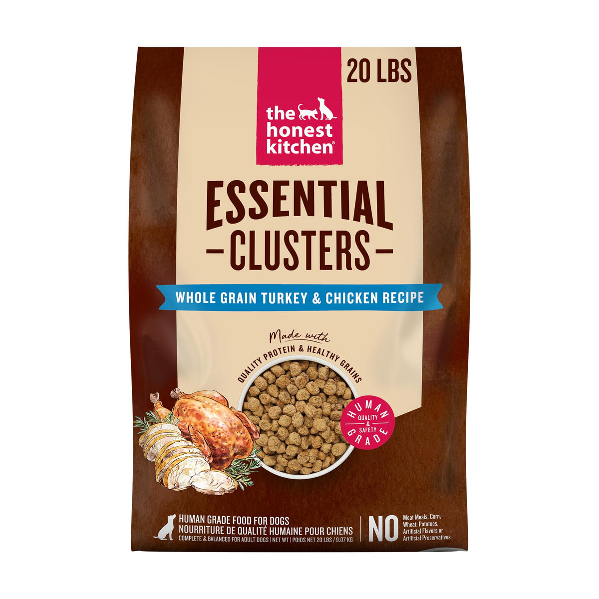 The Honest Kitchen Conjuntos Esenciales, bolsa 20 libras, opción de alimentación completa para perros.