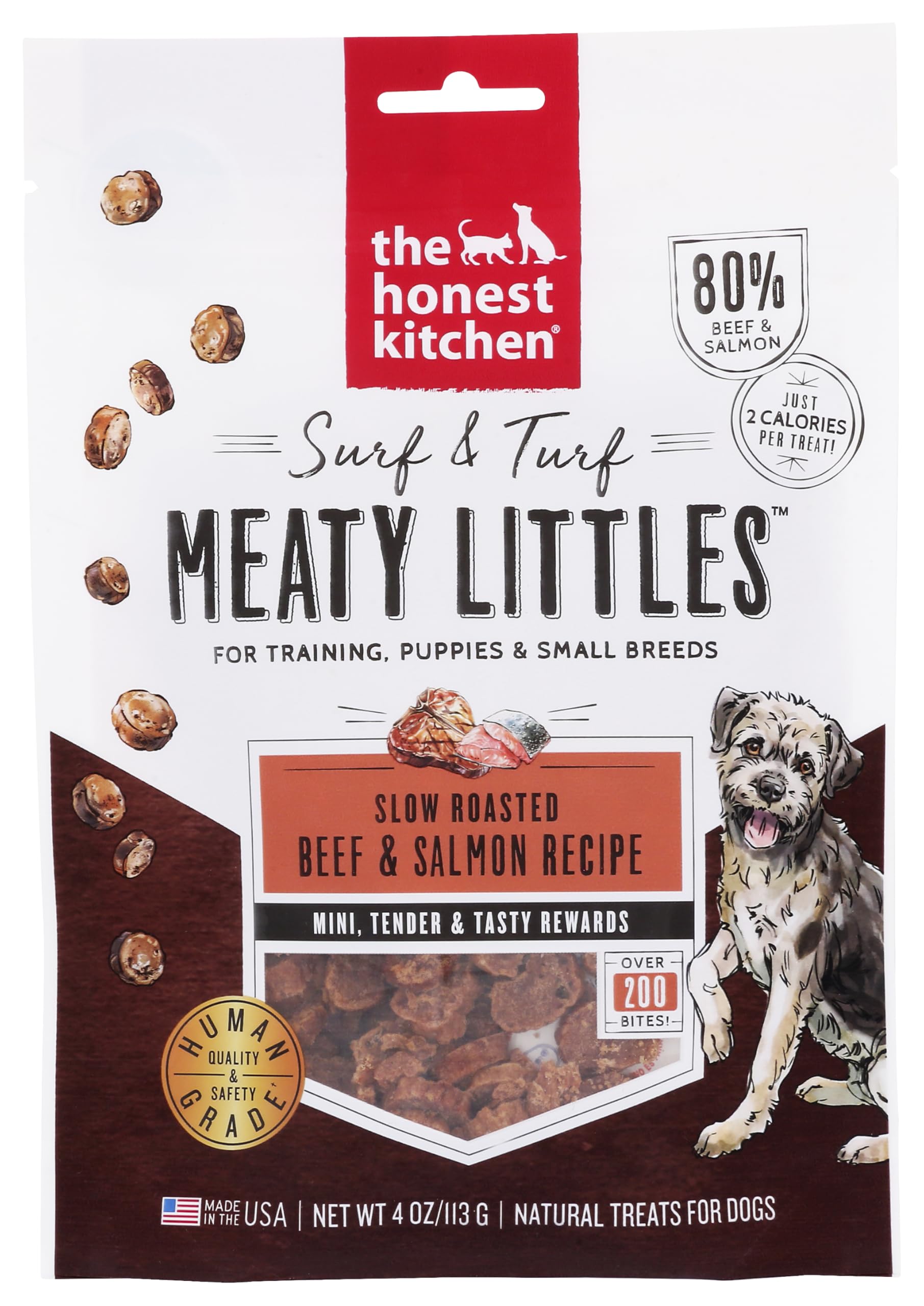 The Honest Kitchen Meaty Littles Surf-Terre Boeuf-Saumon, bouchées faibles calories pour l'entraînement
