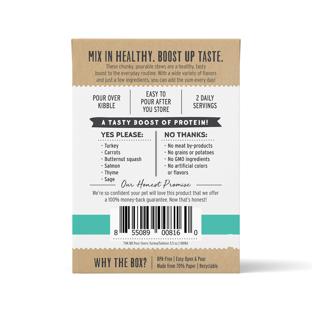 The Honest Kitchen, pavo-salmon-ingredientes visibles, caldo nutritivo para perros.