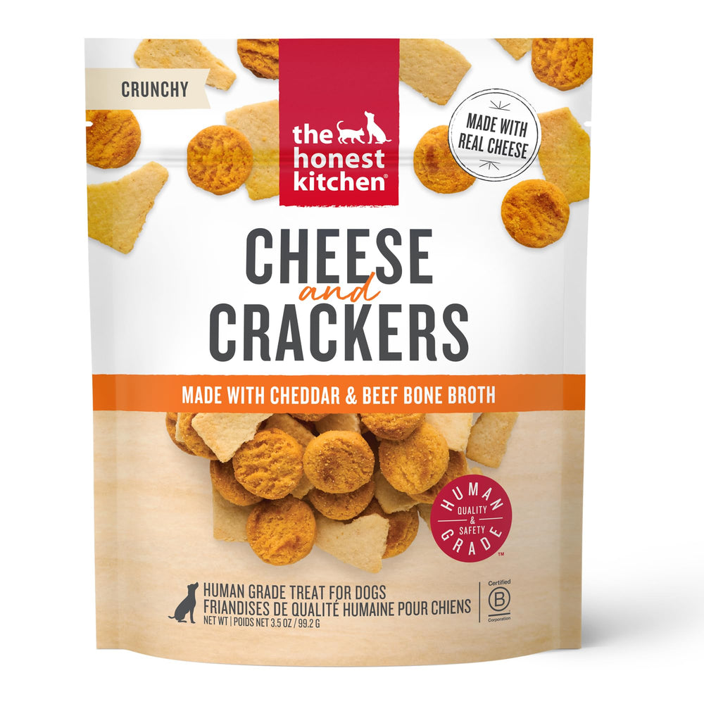 The Honest Kitchen queso y crackers, bolsa 3-5oz, snack delicioso para premiar con moderación.