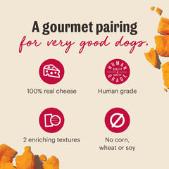 Queso y crackers de The Honest Kitchen, empaquetado en USA, con ingredientes de alta calidad.