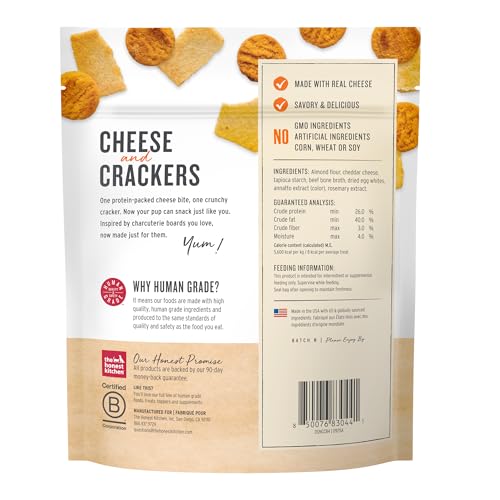 Queso y crackers, textura crujiente, de The Honest Kitchen, ideal para premiar durante el entrenamiento.