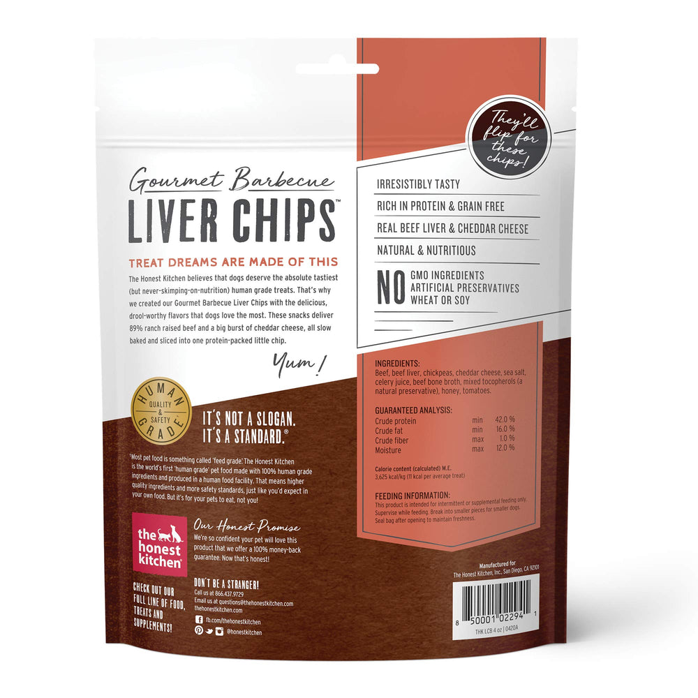 The Honest Kitchen snack de hígado barbacoa con cheddar en bolsa de 4oz para perros.
