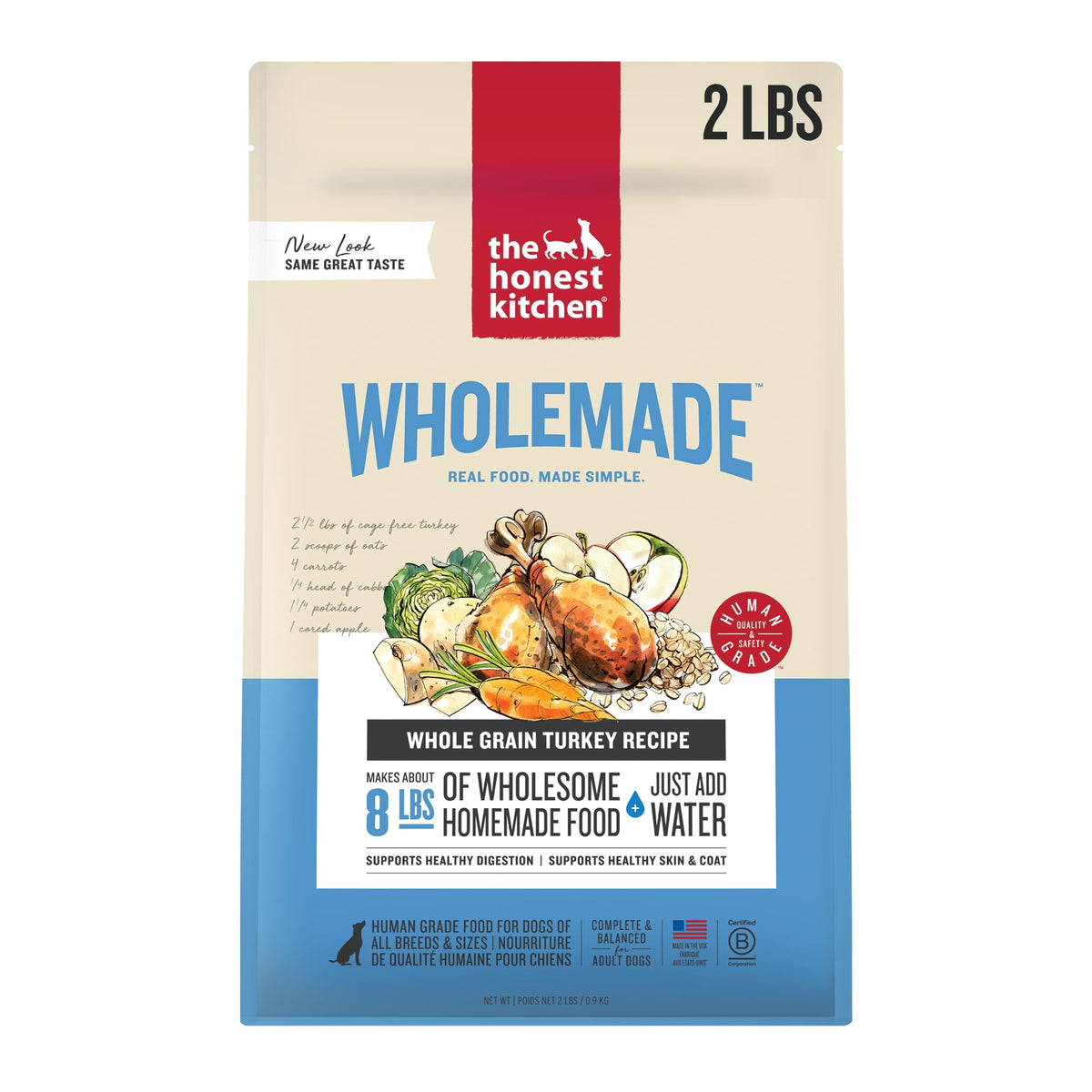 The Honest Kitchen Wholemade deshidratado para perros con pavo, caja de 2 lb, lista para hidratar