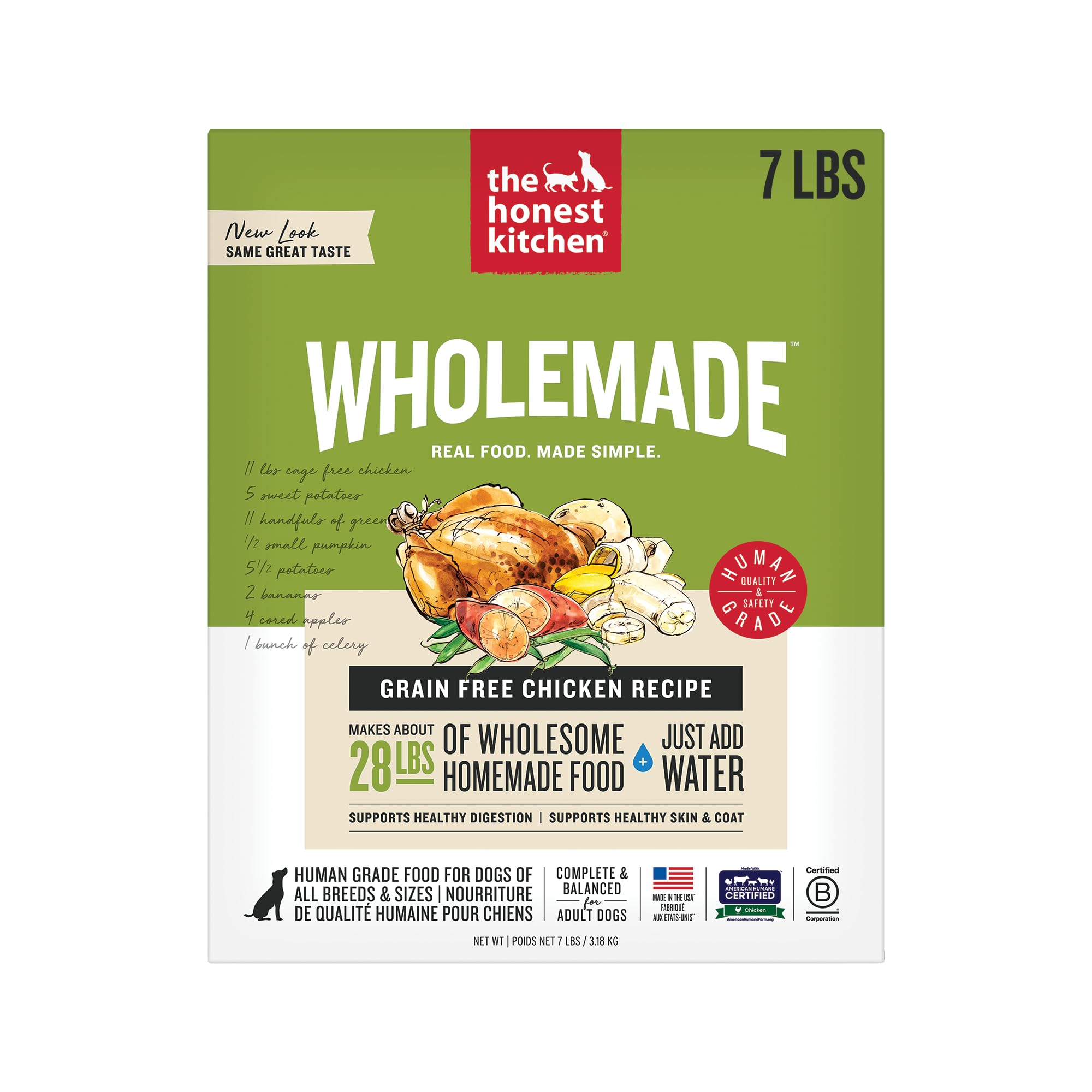 The Honest Kitchen Wholemade deshidratado pollo sin granos, comida rápida para perros.