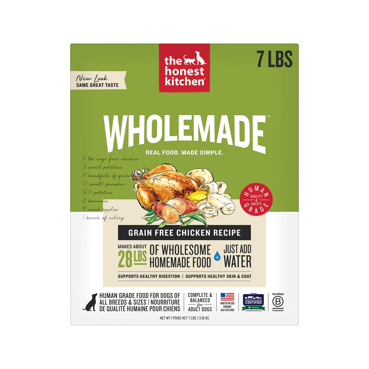 The Honest Kitchen Wholemade deshidratado pollo sin granos, comida rápida para perros.