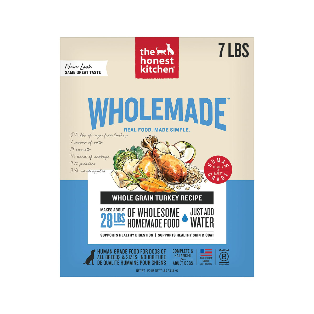 The Honest Kitchen Wholemade con pavo deshidratado, bolsa de 7 lb para rehidratar en comidas