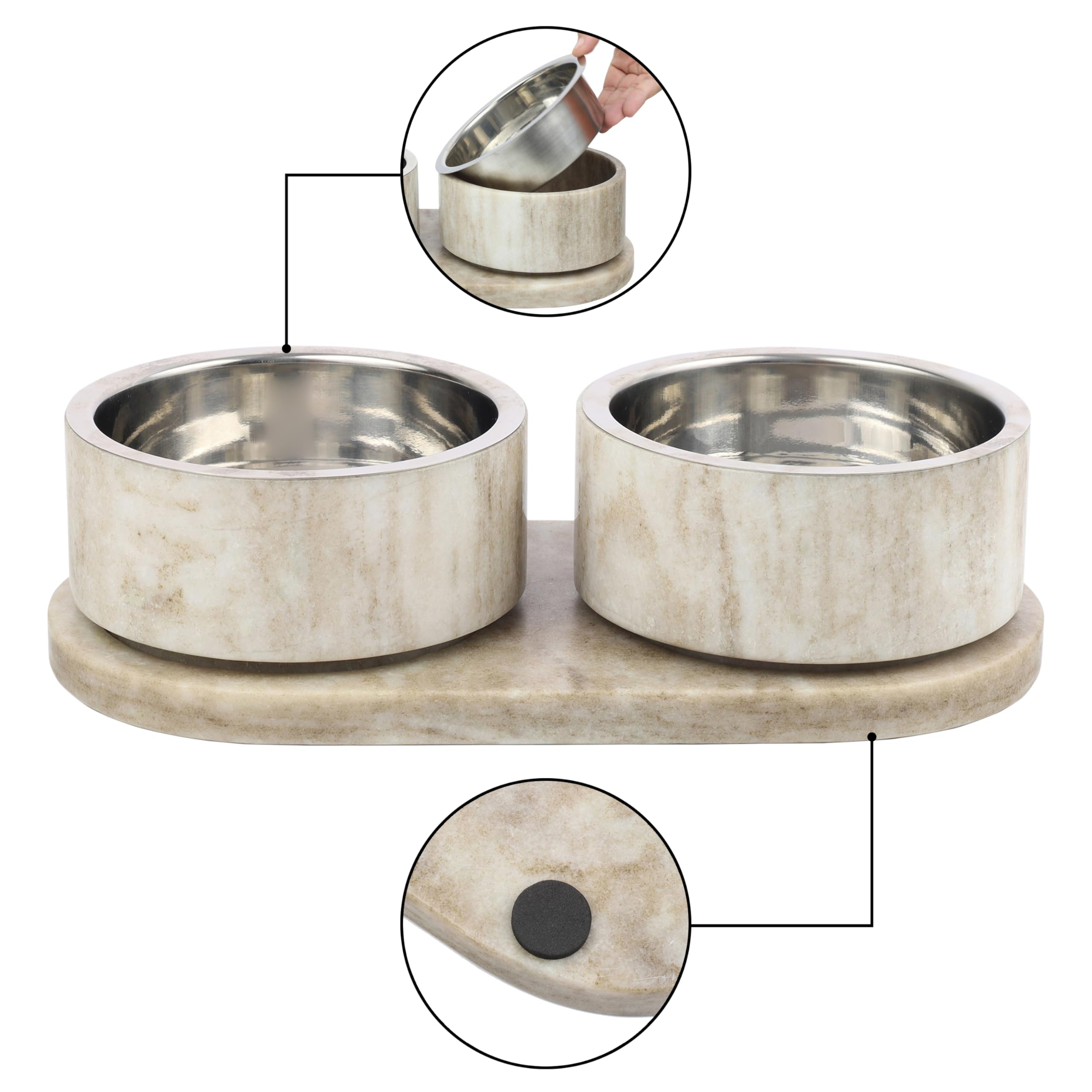 THE LICKER STORE DBL1000E cuenco de acero inoxidable removible y fácil de limpiar.
