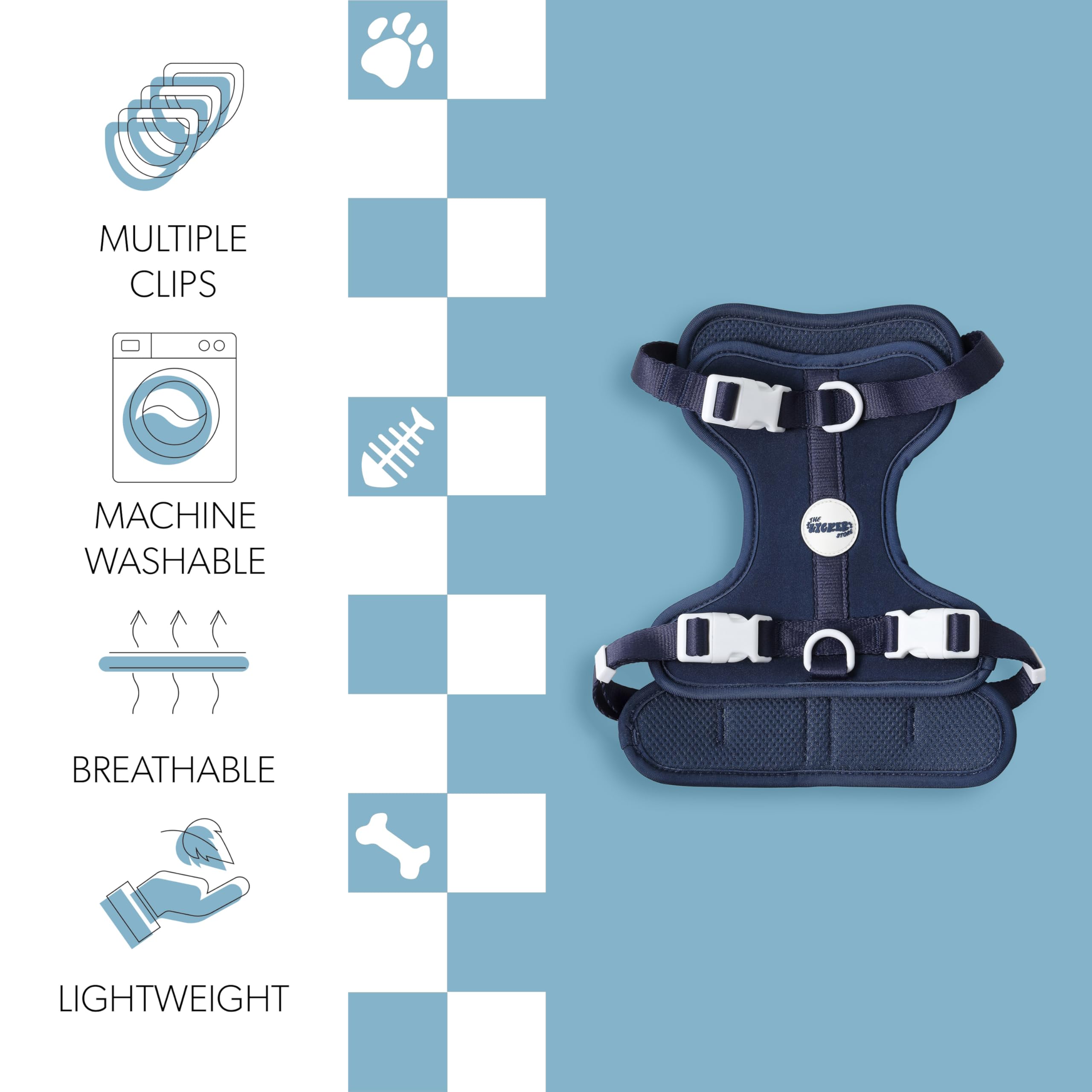 THE LICKER STORE Arlo arnés con 3 hebillas facilita vestir al animal.