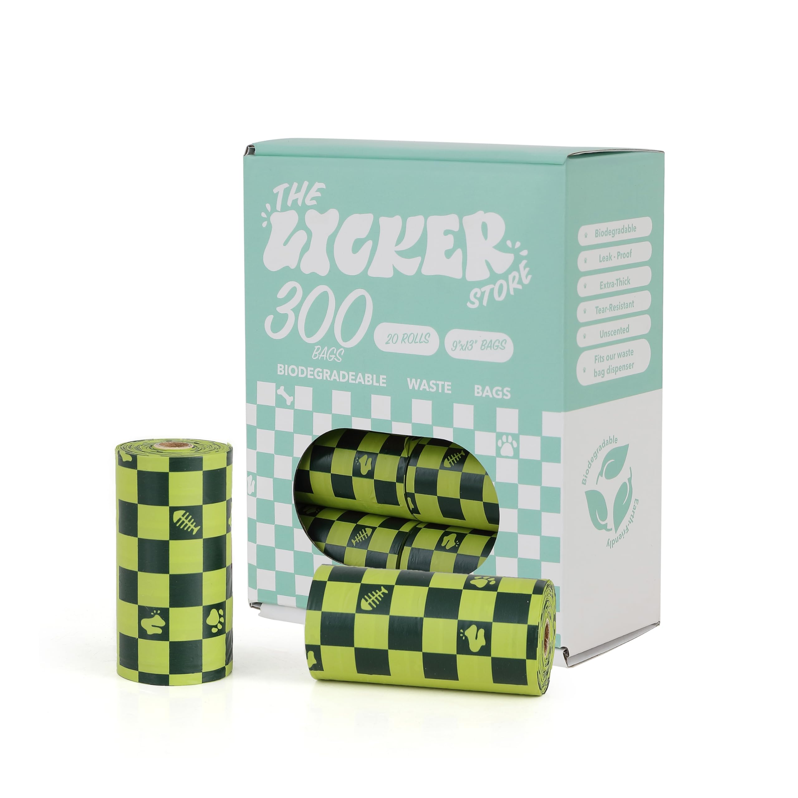 Bolsas para perro THE LICKER STORE WBG1000B-20SET verde, talla 9x13 para recogidas grandes.