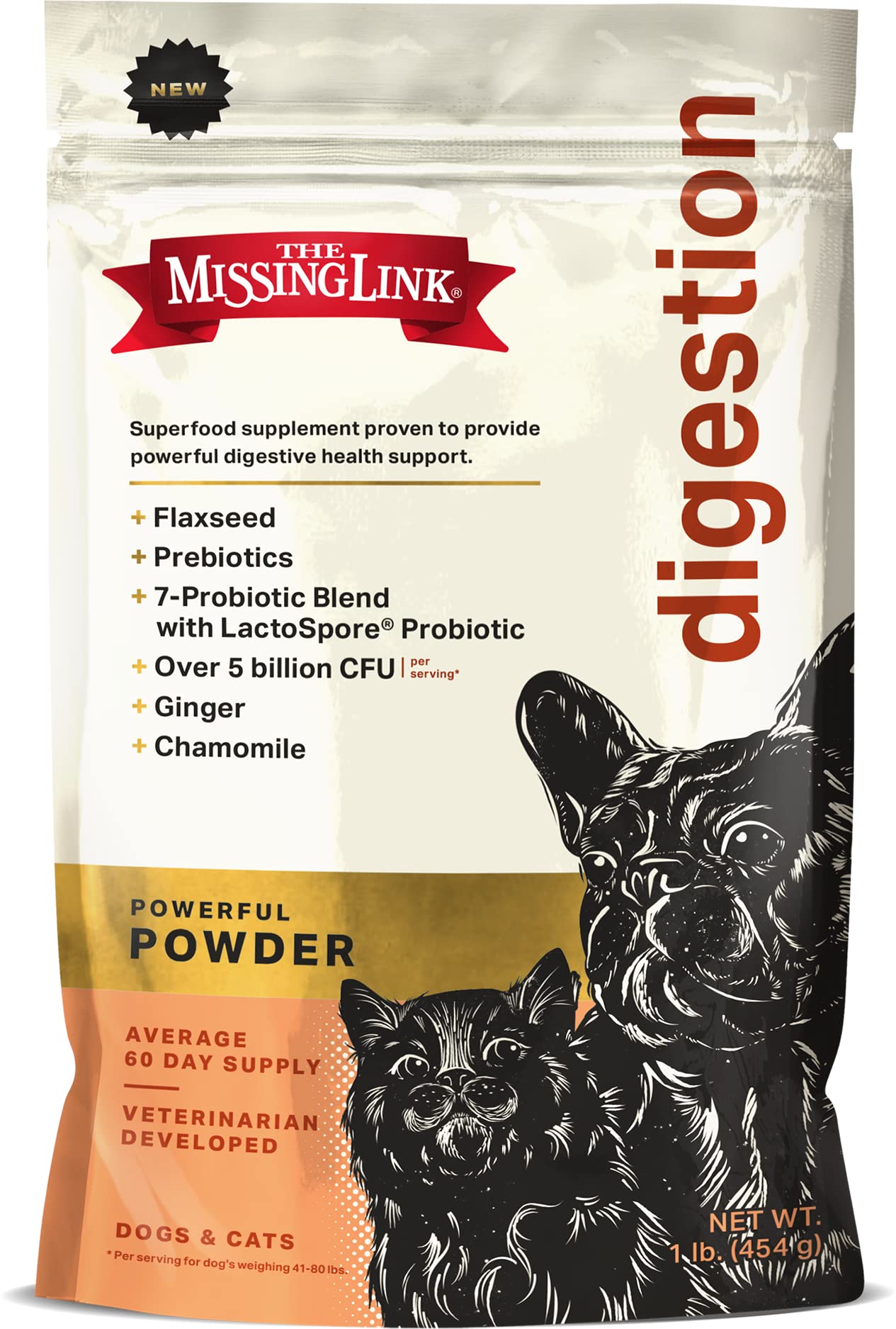 The Missing Link polvo digestivo para perros y gatos facilita la digestión diaria.