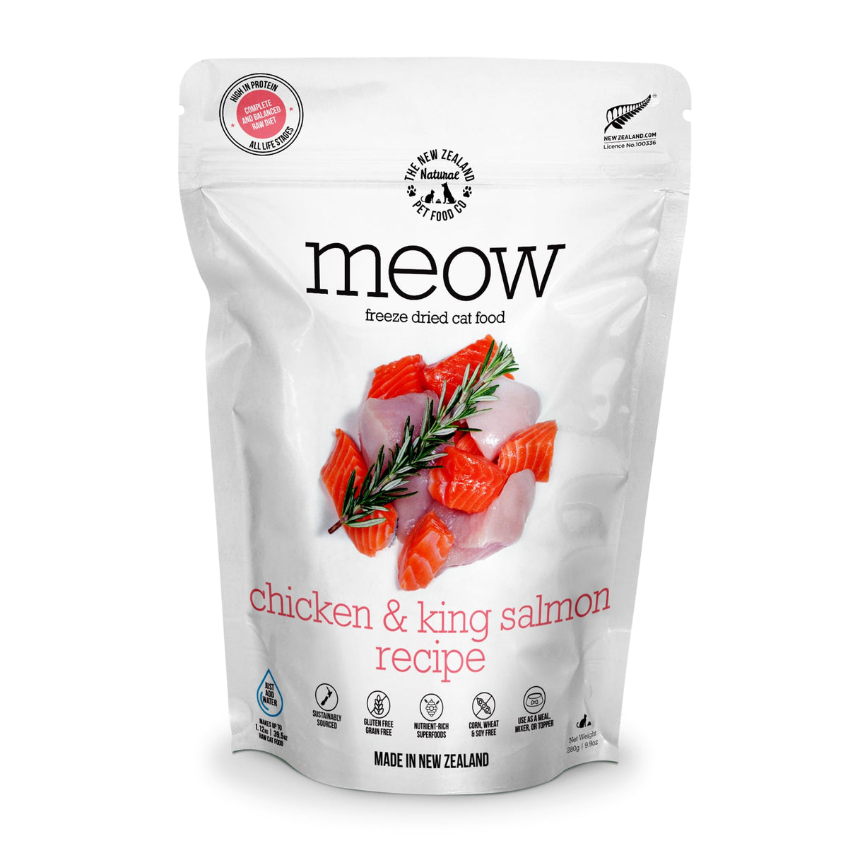 The New Zealand Natural Pet Food Co comida liofilizada para gatos con pollo, proteína clave.