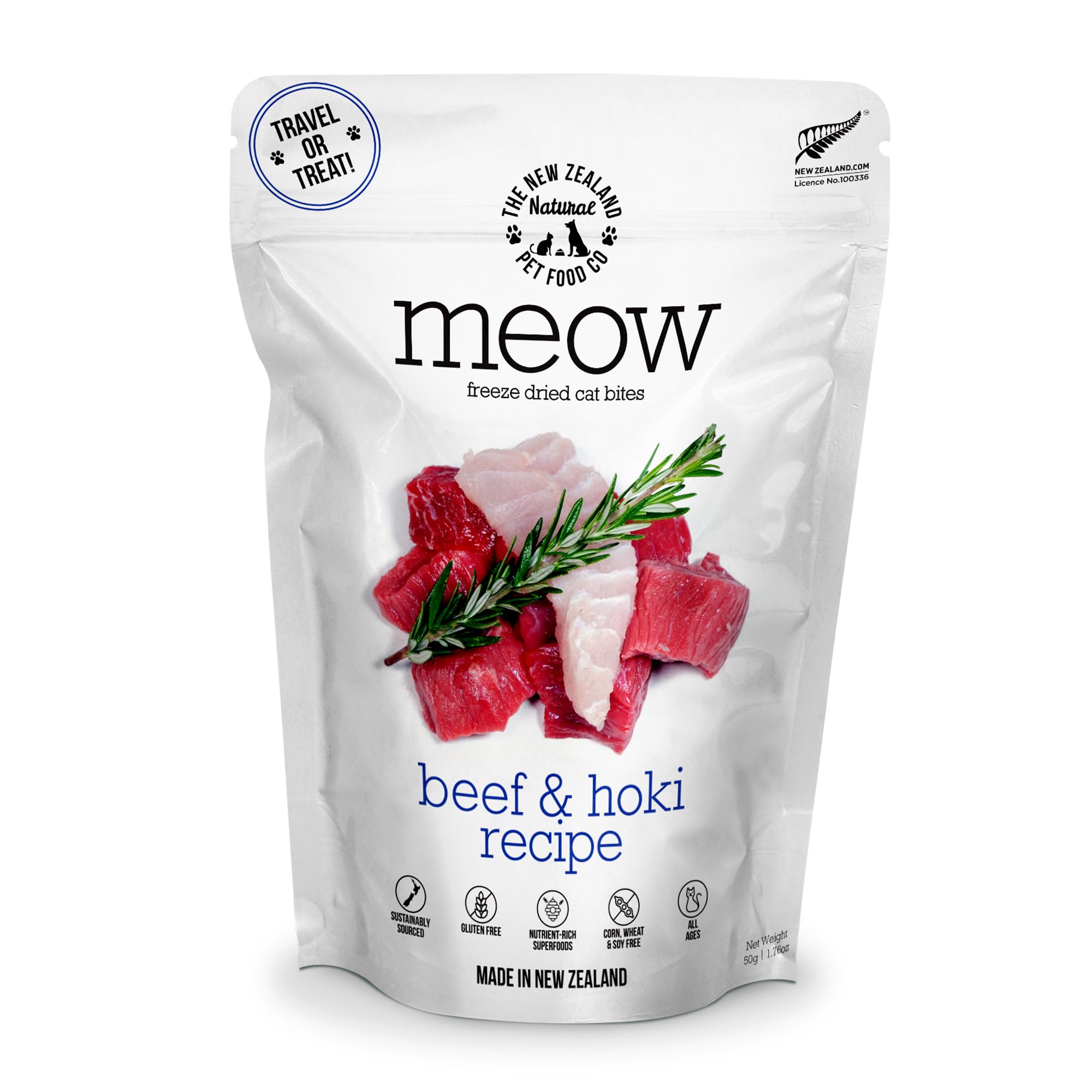 The New Zealand Natural Pet Food Co. Meow congelado carne y hoki para gatos.