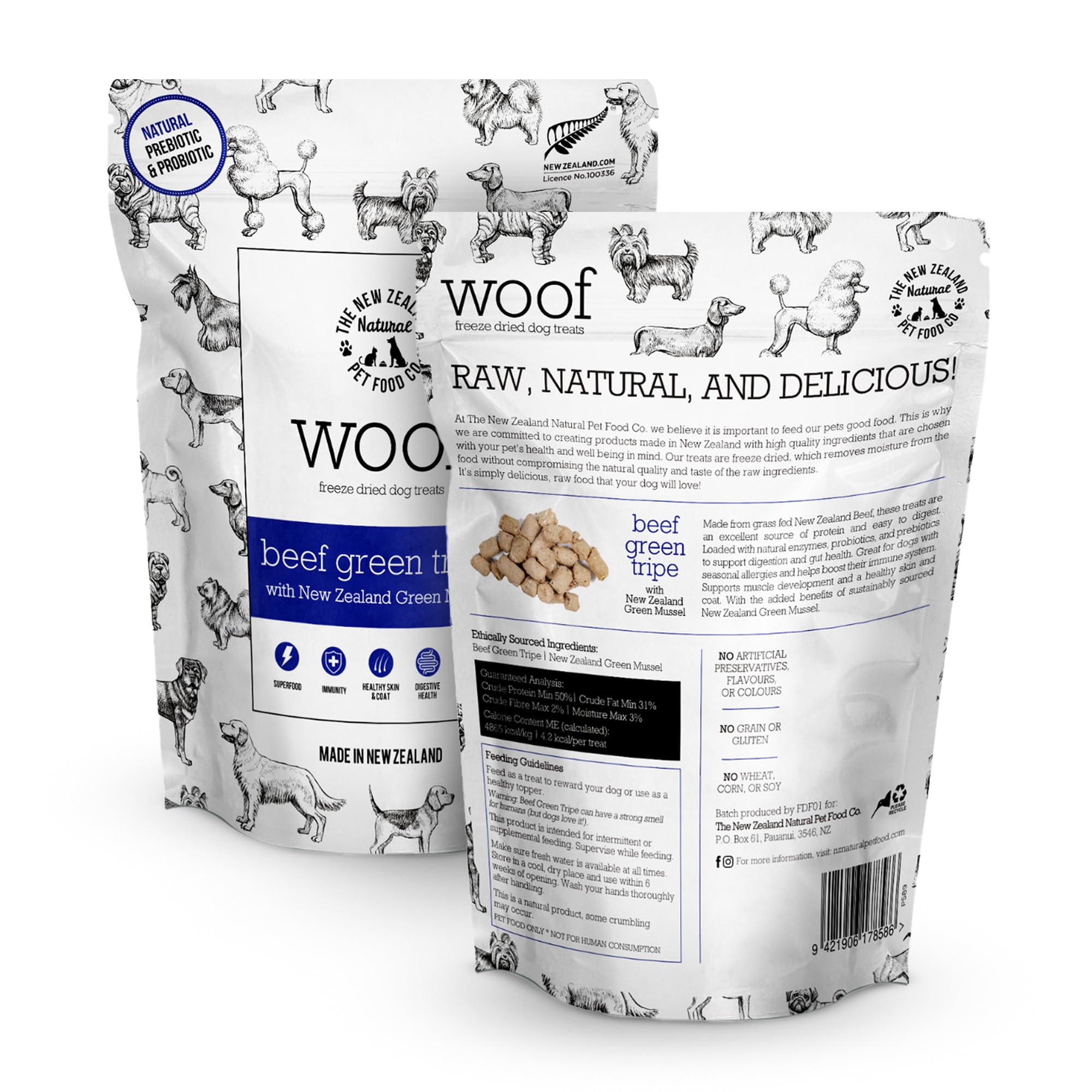 WOOF Tripe de Boeuf lyophilisée: grande tranche pour chiens actifs et gourmands.