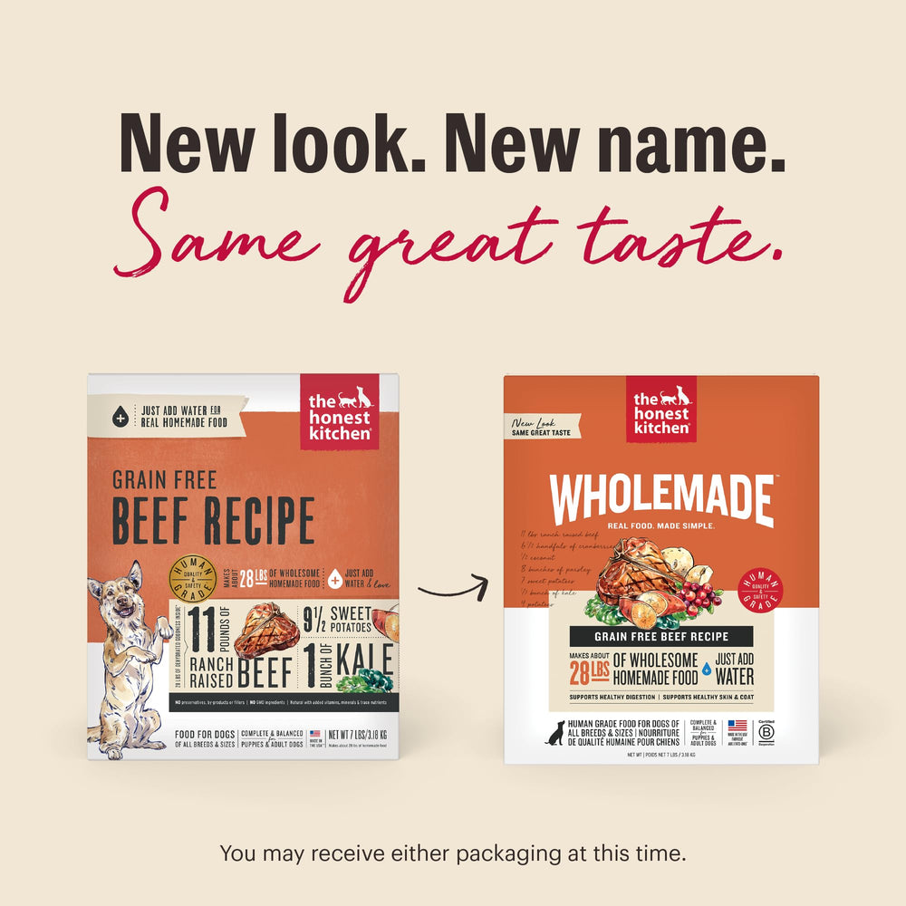The Honest Kitchen Wholemade usa carne y verduras de alta calidad para perros.