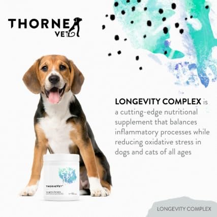 Envase de ThorneVet Longevity listo para administrar diariamente
