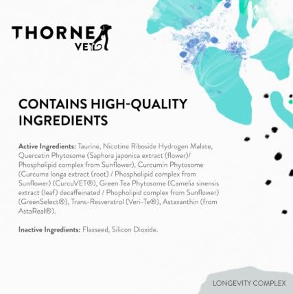 Etiqueta de ThorneVet Longevity que destaca NR y antioxidantes