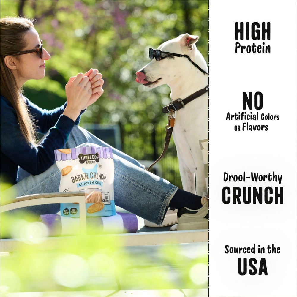 Chips Bark'N Crunch 100% pollo real, ideal para entrenamiento y premios.