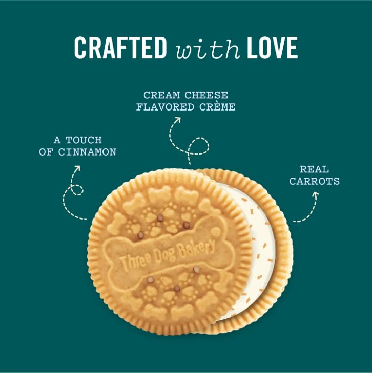 Three Dog Bakery Carrot Cake Lick’n Crunch, textura crujiente ideal para morder con satisfacción.