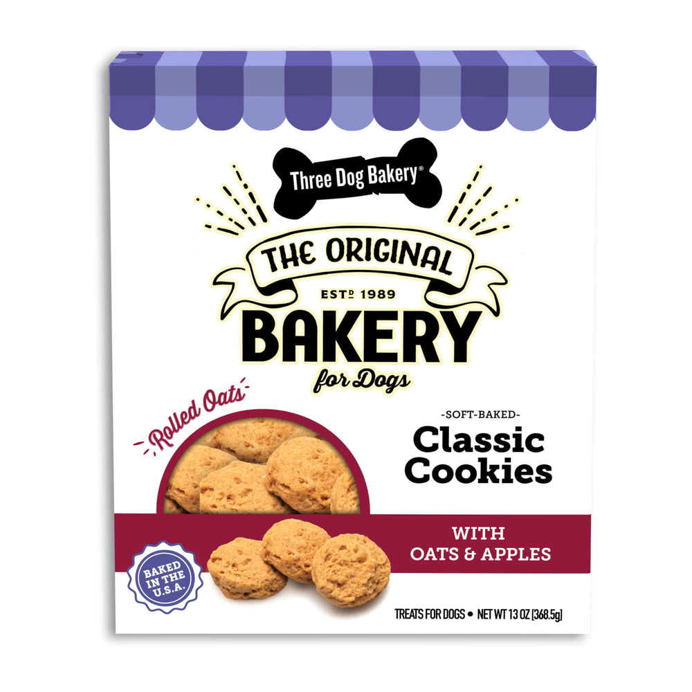 Three Dog Bakery galletas suaves de avena y manzana para perros, snack delicioso