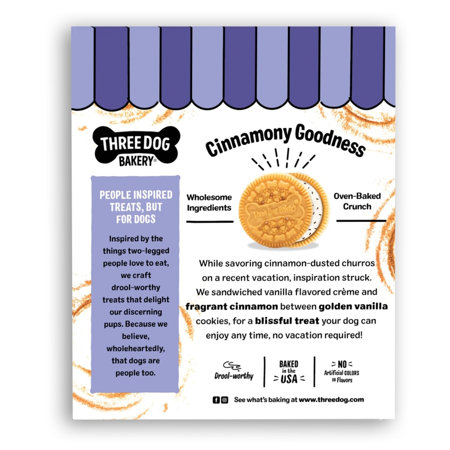 Three Dog Bakery crema vainilla canela en galletas crujientes
